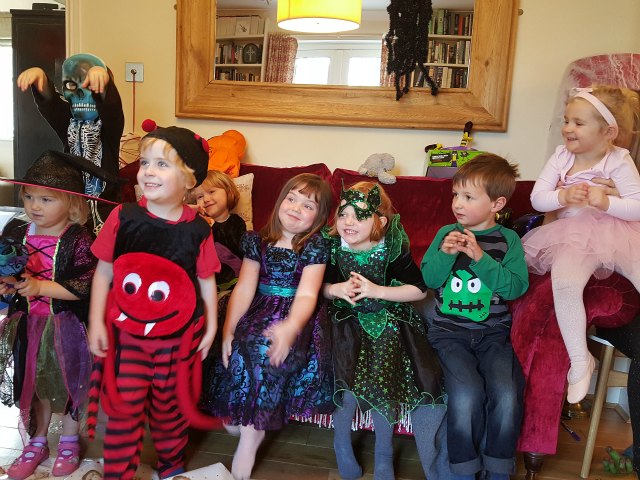 The gang in halloween costumes - 4 year olds and siblings