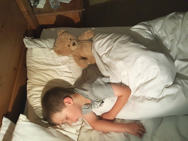 sleeping 5 year old with teddy bear