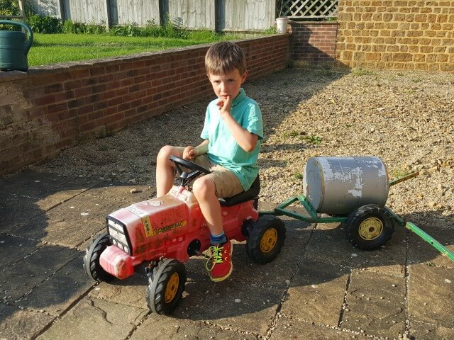 riding a too small tractor