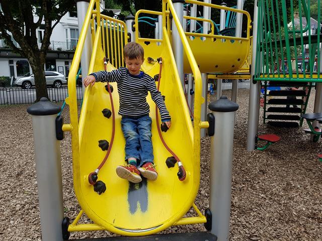 down the slide in the mumbles playground