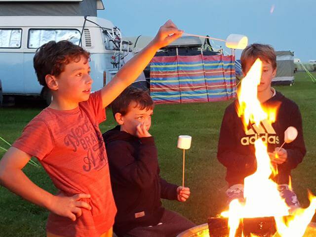 toasting marshmallows on campfire
