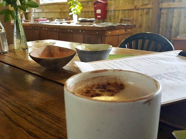 hot chocolate in pottery beaker