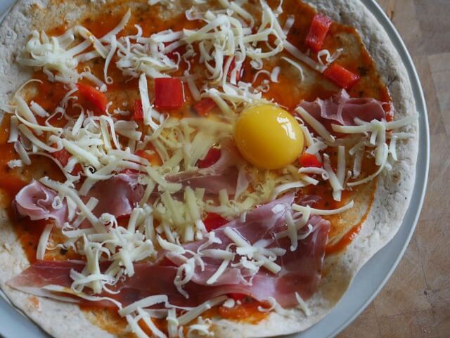 egg on a pizza wrap