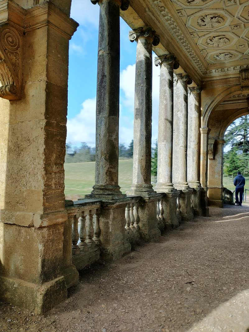 looking down the column side of Stowe's palladian brudge