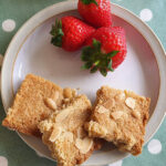 almond shortbread 3 squares with strawberries