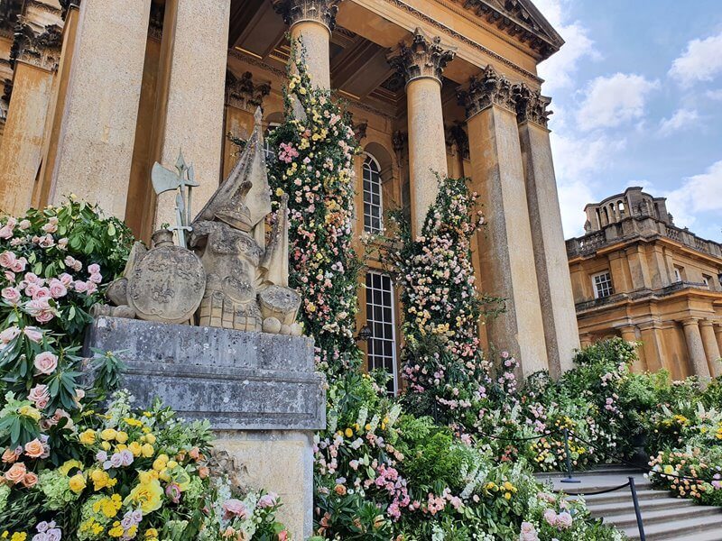 blenheim palace front with floral decoration