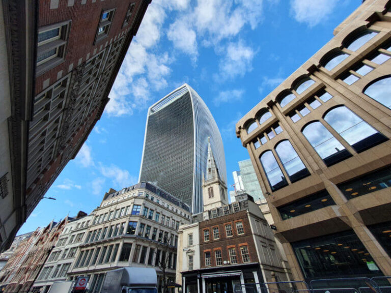 Walkie talkie building and other skyscrapers in London's city