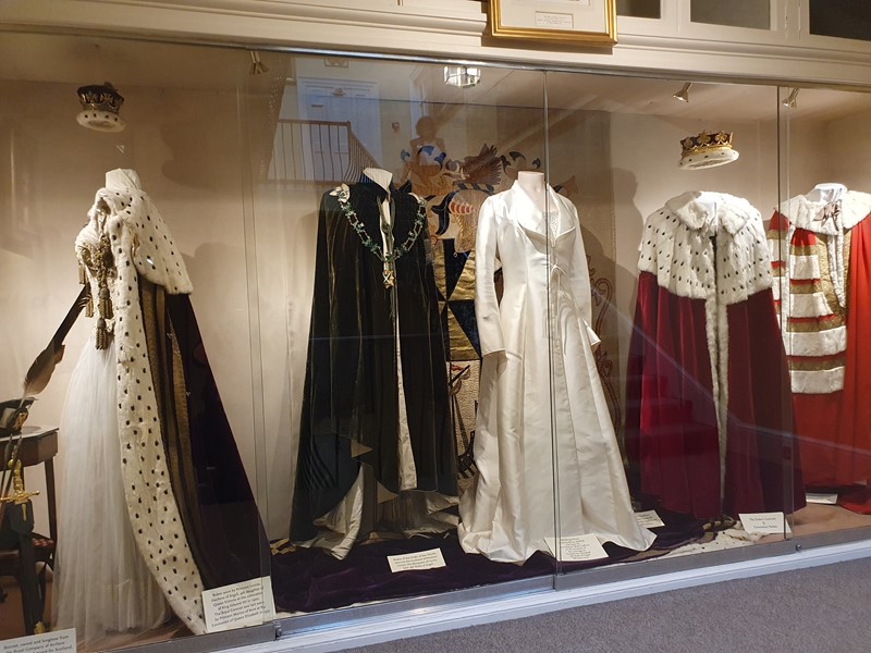 Duke of Argyll coronation robes and bruce oldfield wedding dress and cloak of Eleanor Cadbury