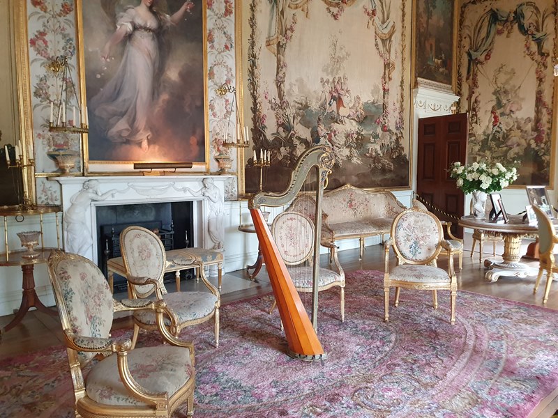 drawing room with harp and chairs at inveraray