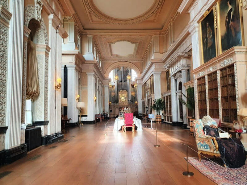 looking down the long library at blenheim towards the organ