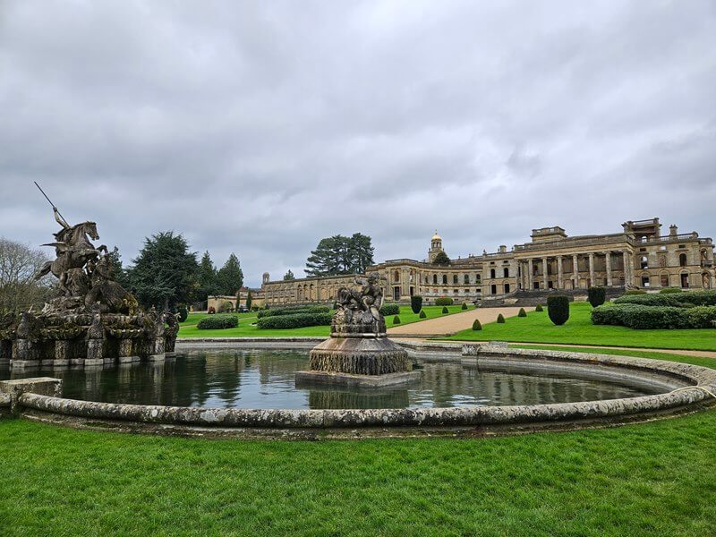 distance shot of witley court ruins from the perseus and andromeda water fountain