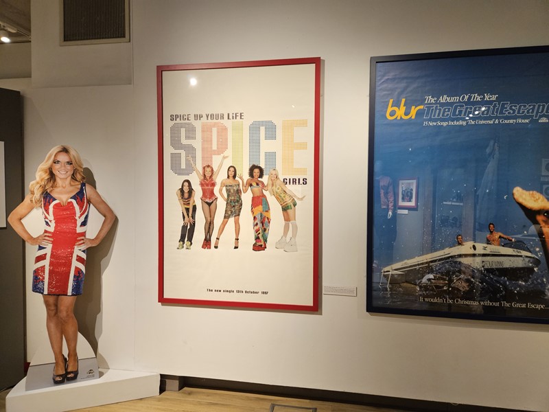 90s music posters Spice Girls and Blur with Geri Halliwell cut out