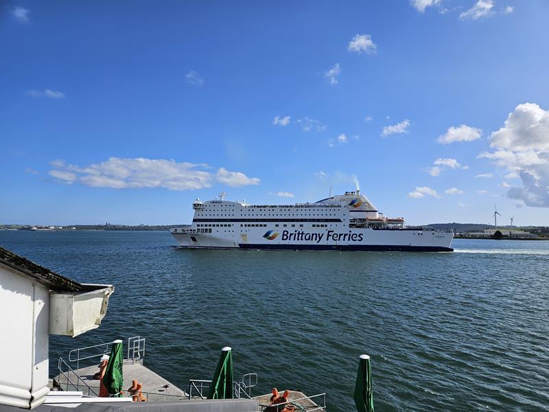 brittany ferry going past the hotel in Cobh