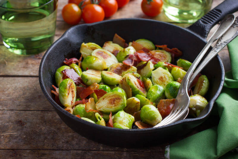 fried brussel sprouts with bacon