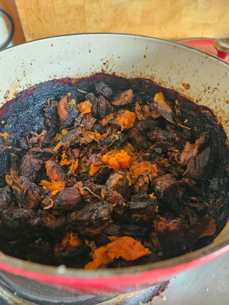 burnt casserole in le creuset dish