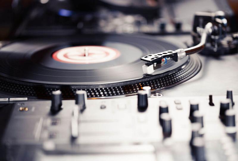 record player turntable in black and white