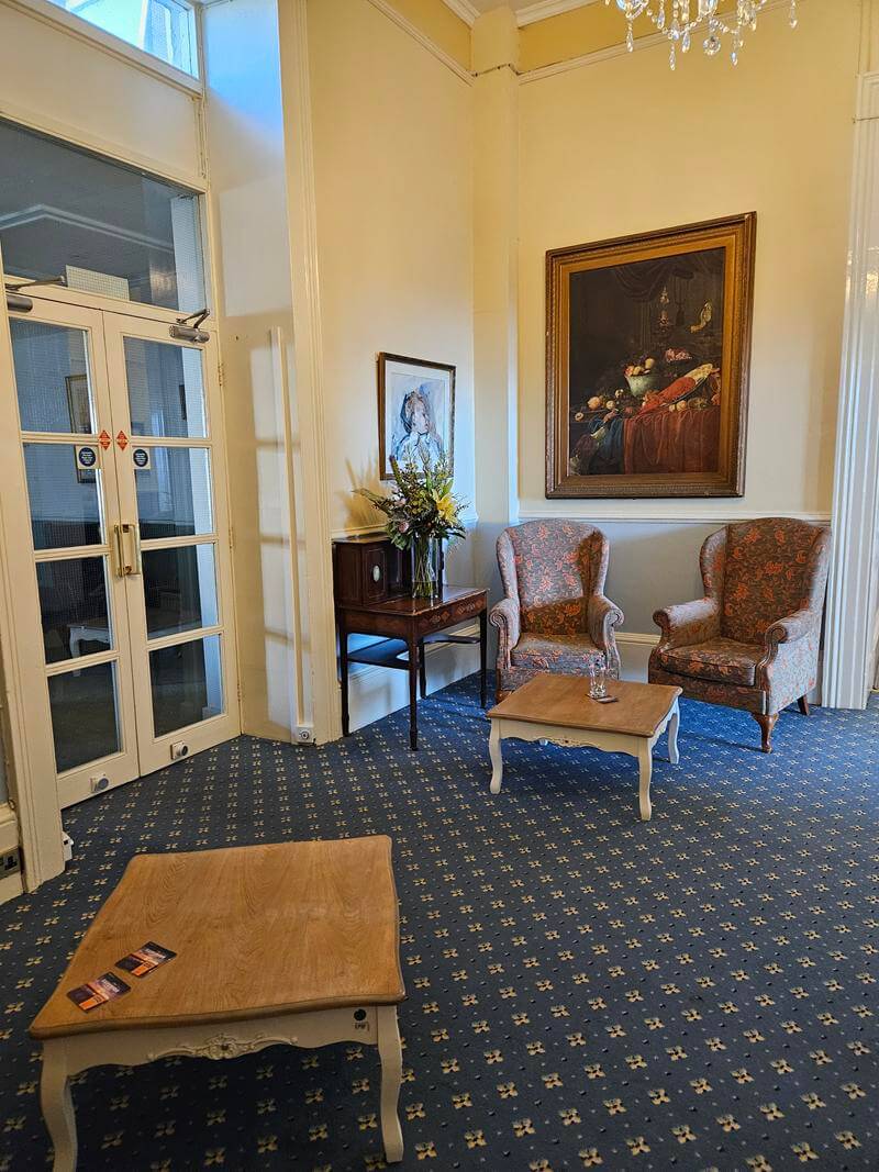 lobby area at queens hotel penzance