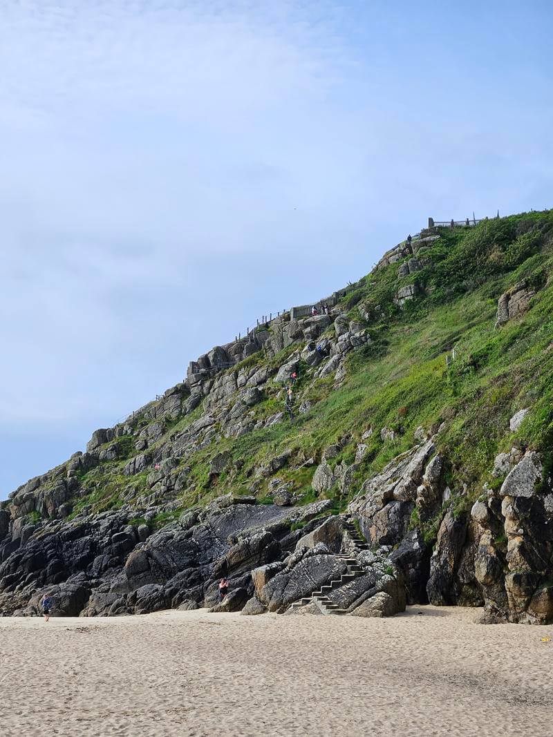 porthcurno beach steps in the cliff